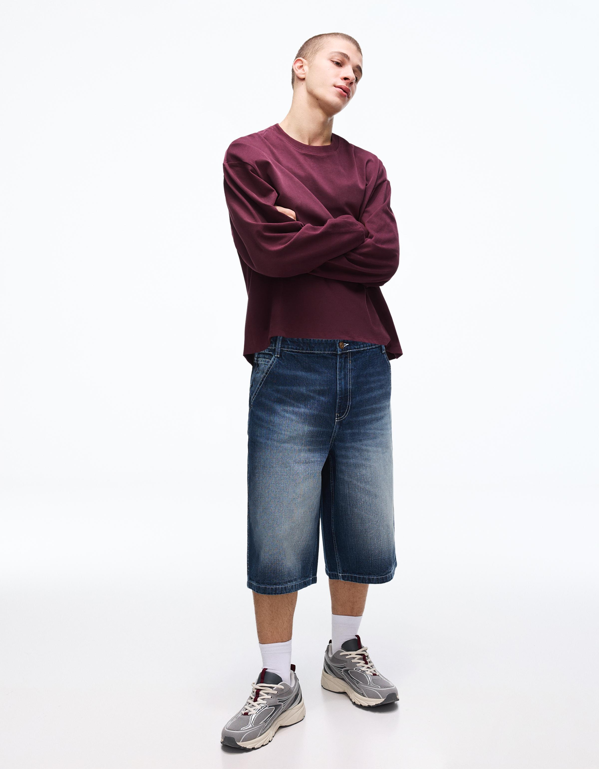 Bershka Denim-Skater-Bermudas Herren 46 Blau