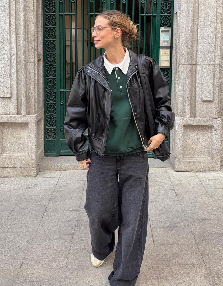 Pull col polo imprimé-Vert