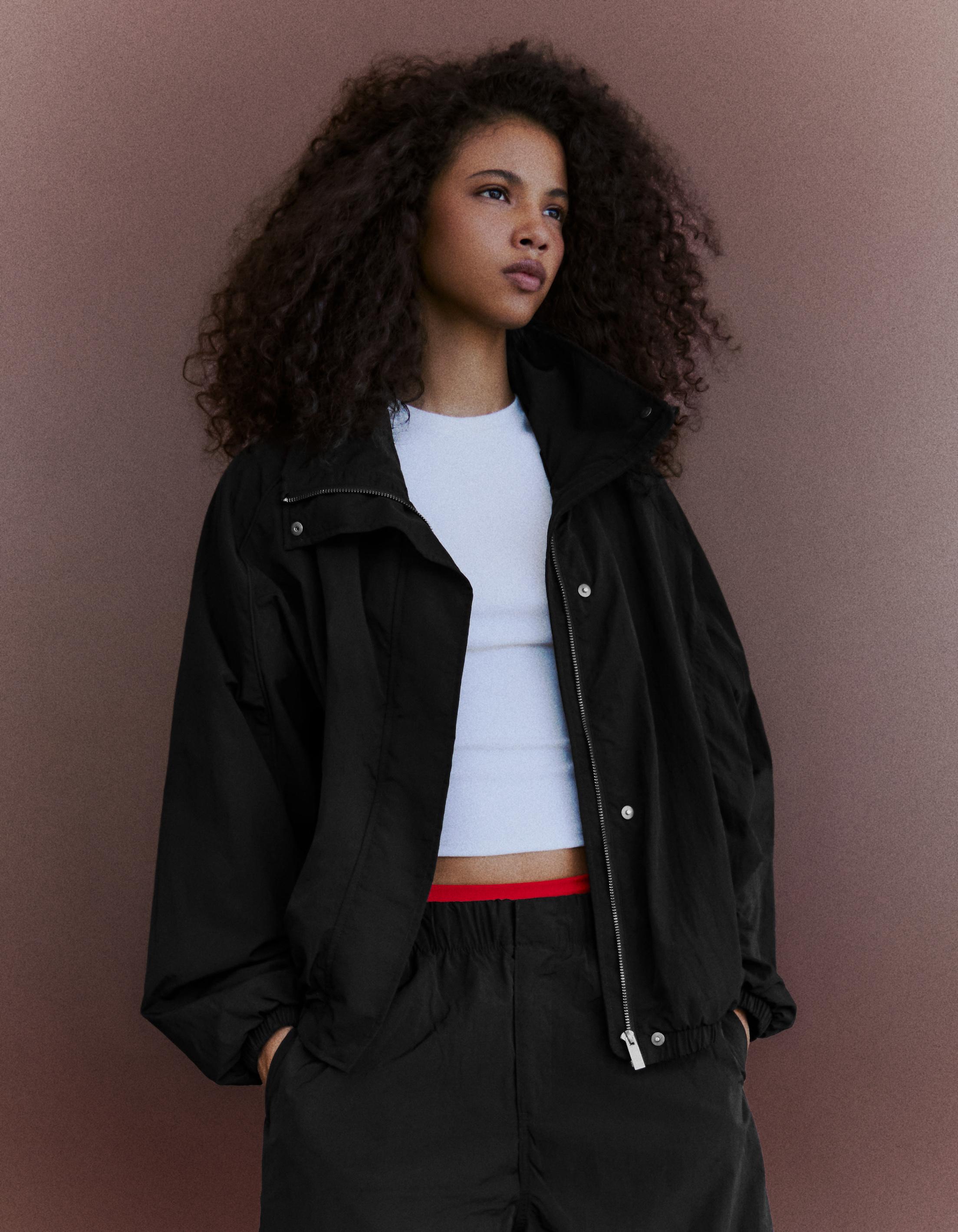 Oversize nylon batwing sleeve jacket