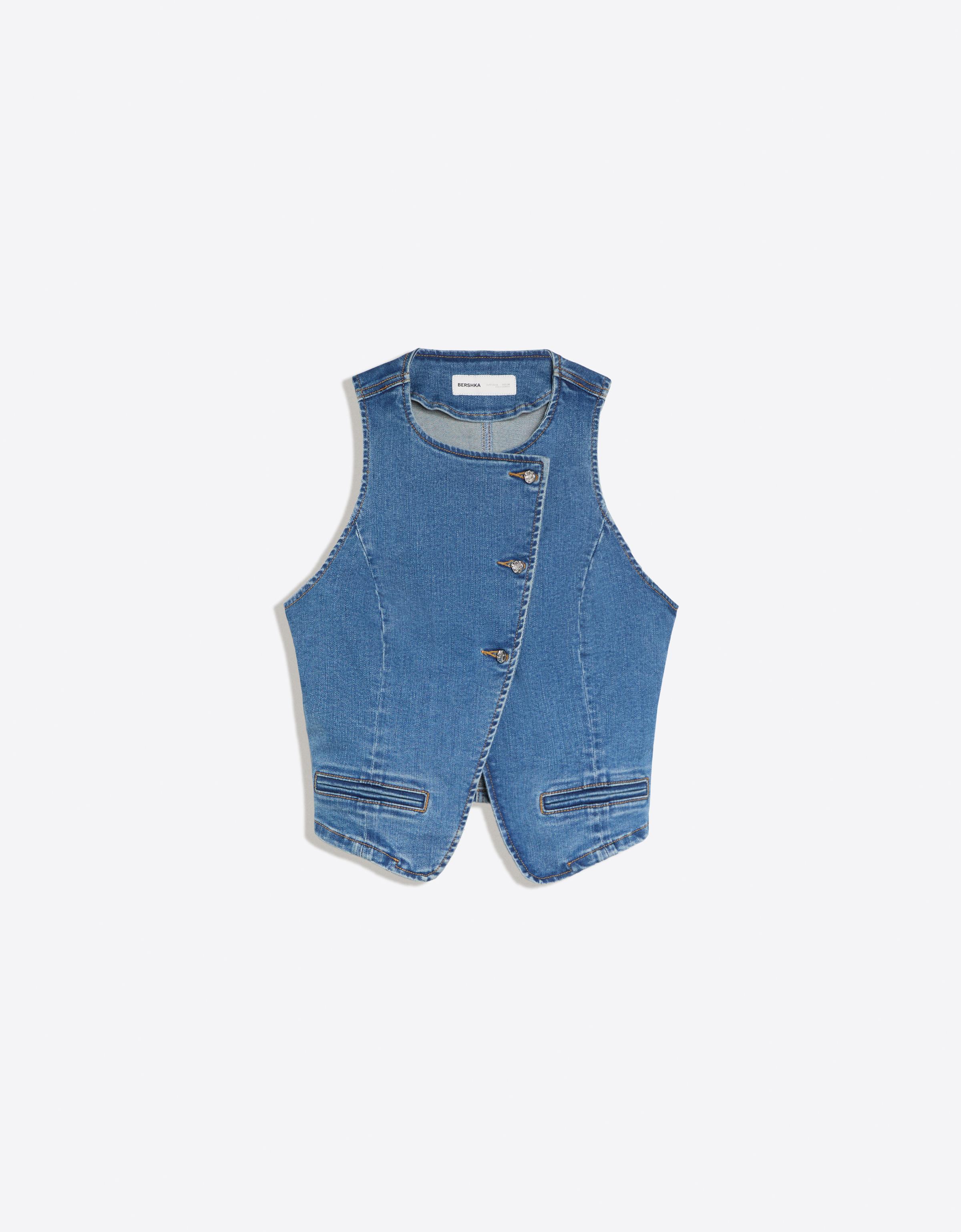 Button-up denim waistcoat — Light blue