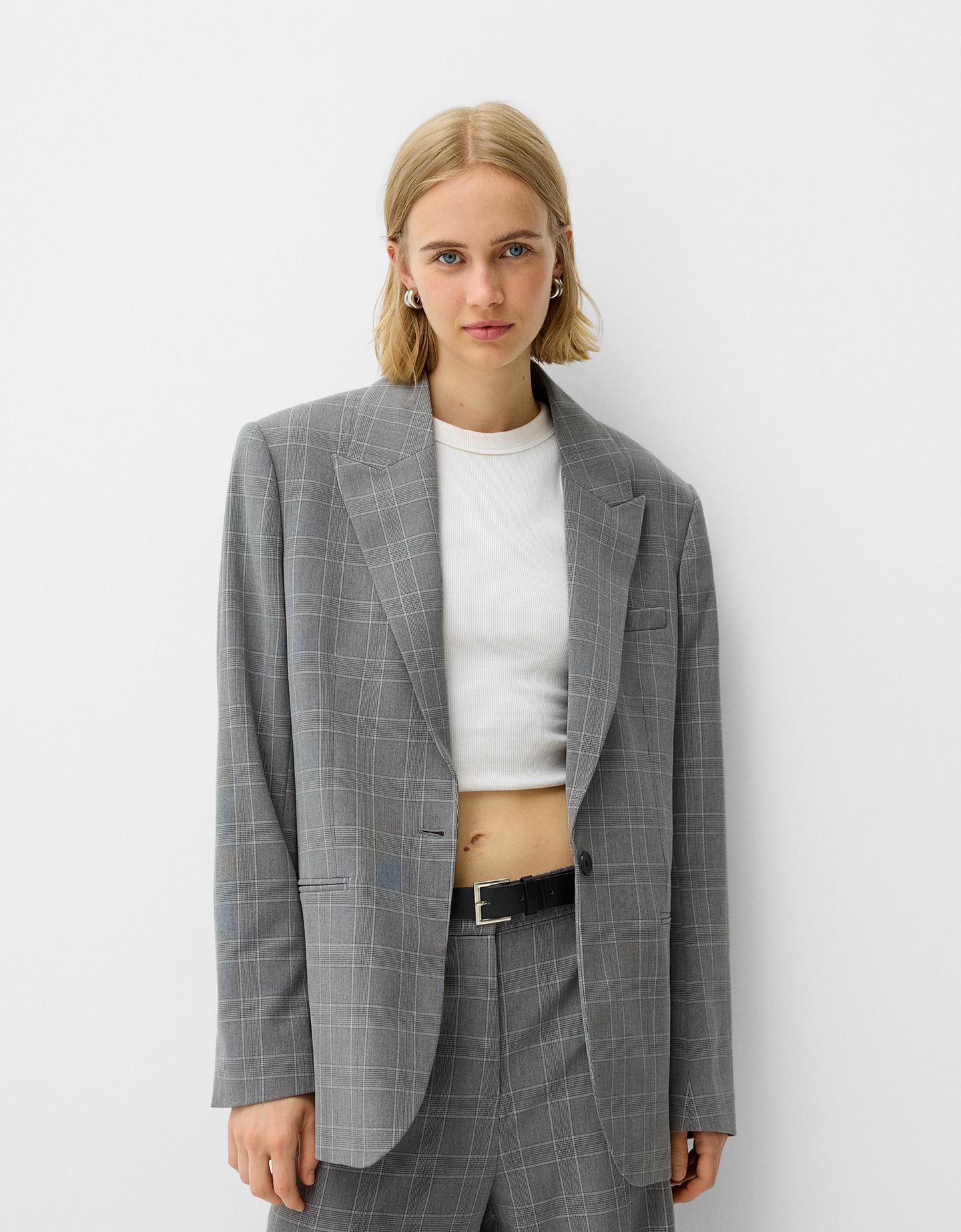 Bershka Karierter Blazer Damen Xs Grau günstig online kaufen