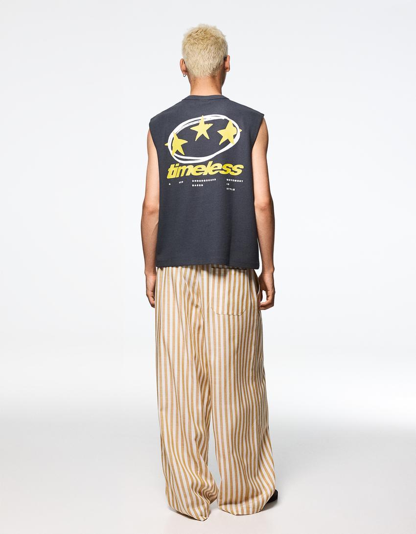 T-shirt workwear texturé imprimé-Marine