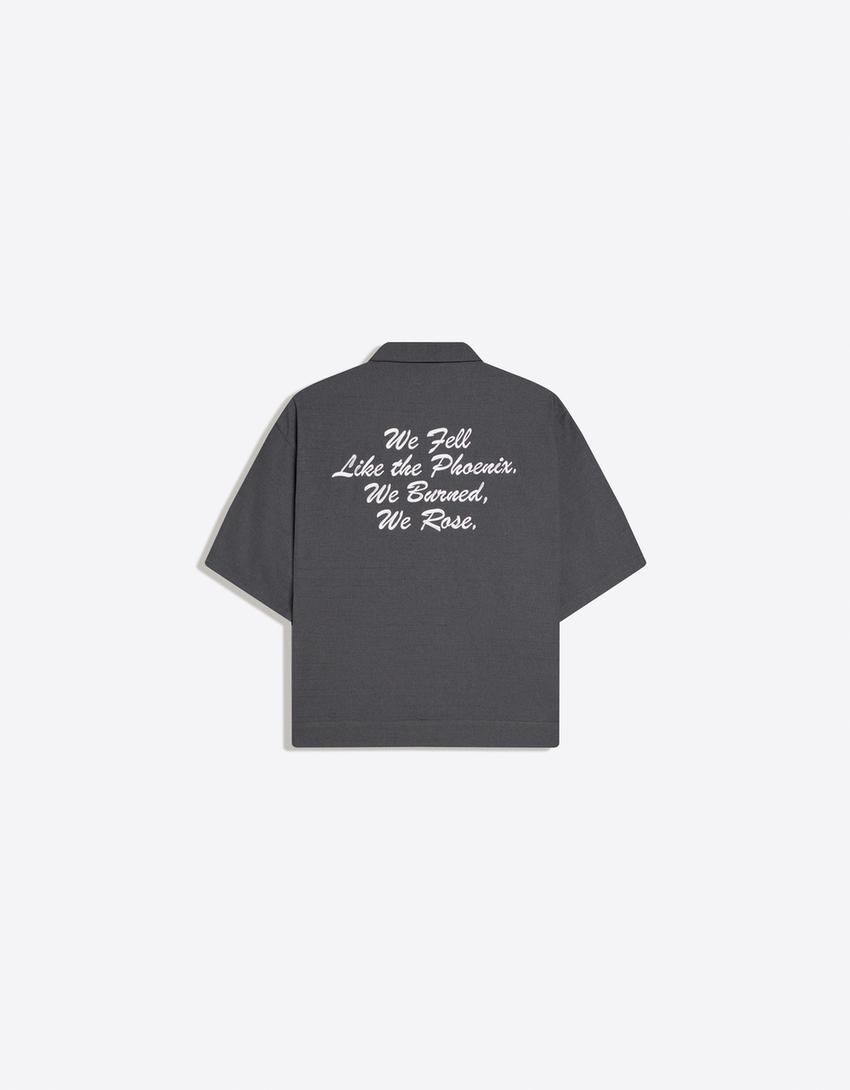 Short sleeve embroidered shirt with zip-Dark grey