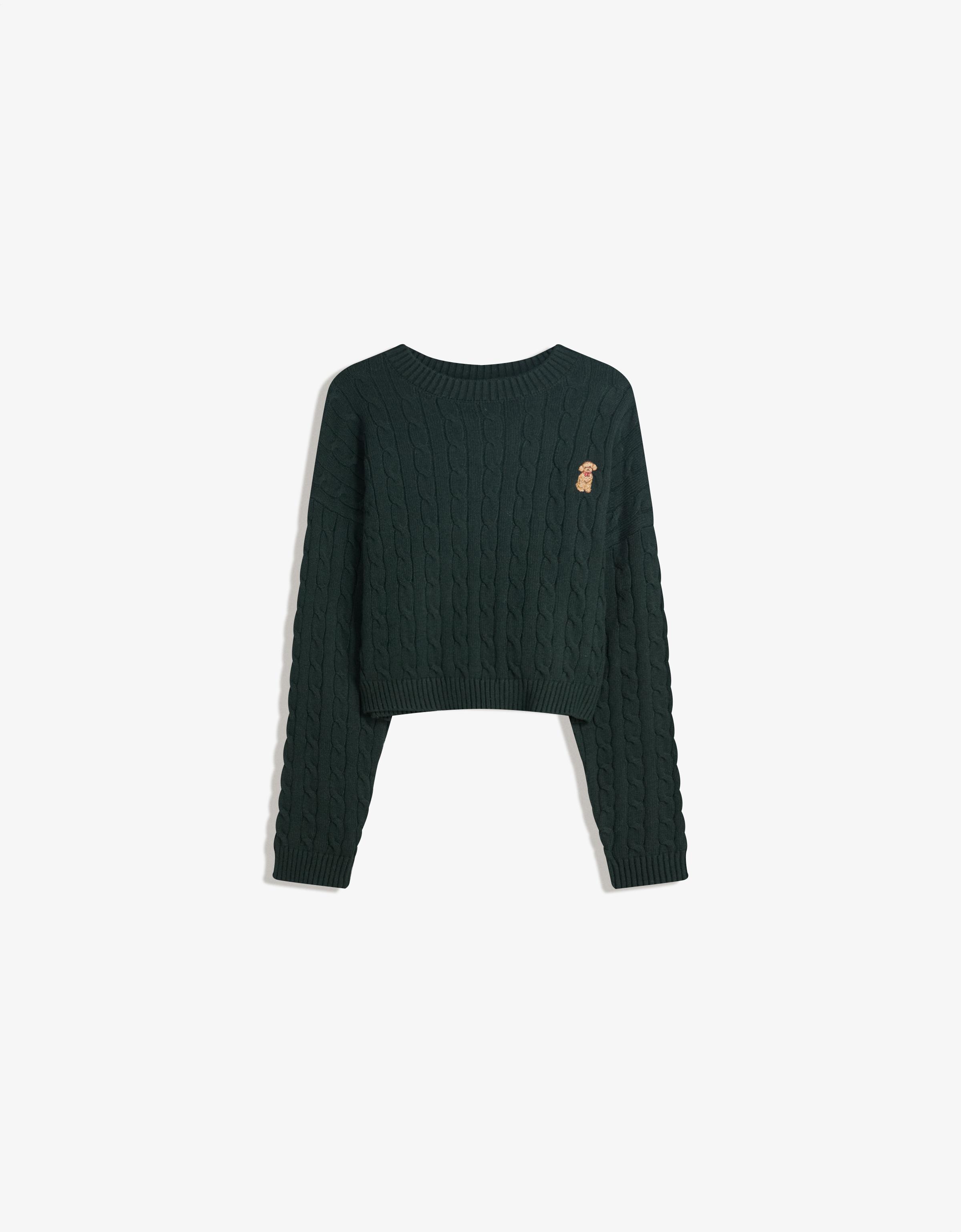 Bershka Bestickter Zopfmuster-Pullover Damen Xxs Grün