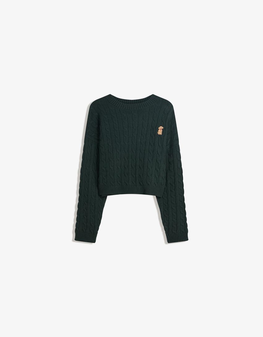 Jersey trenzado bordado-Verde-0