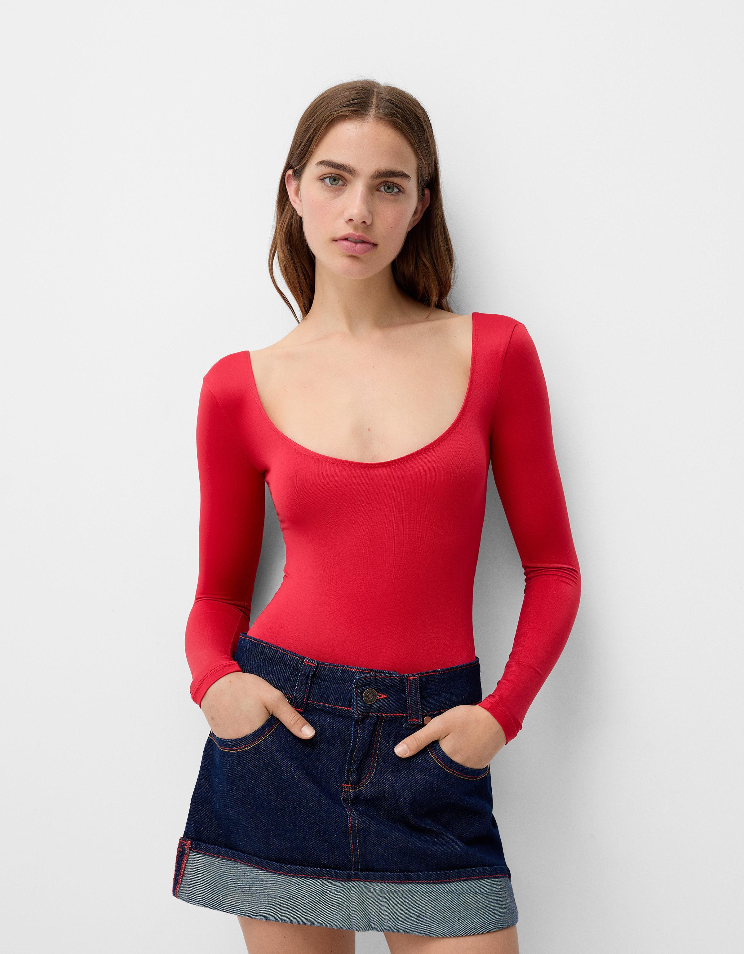 Bershka Langarmbody Damen S Rot