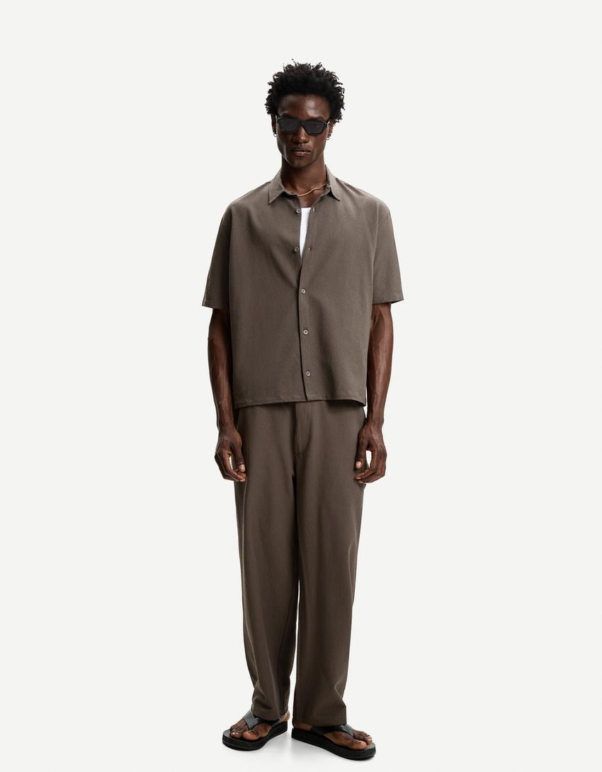 Pleated baggy jogger trousers-Sand-0