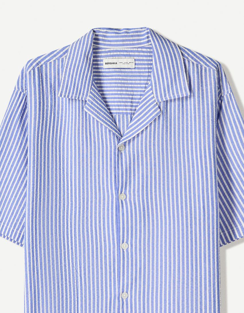 Chemise manches courtes boxy rayures texturées-Bleu-2