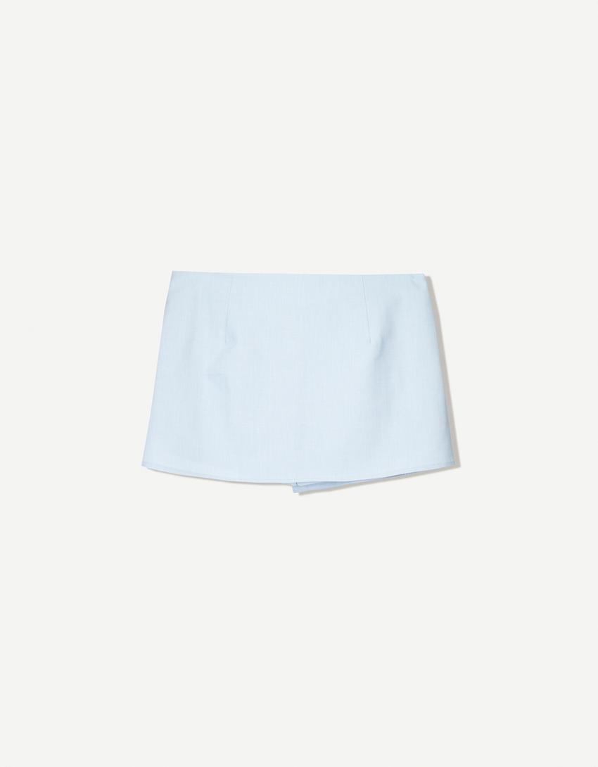 Mini skort with side buckle-Light blue-5