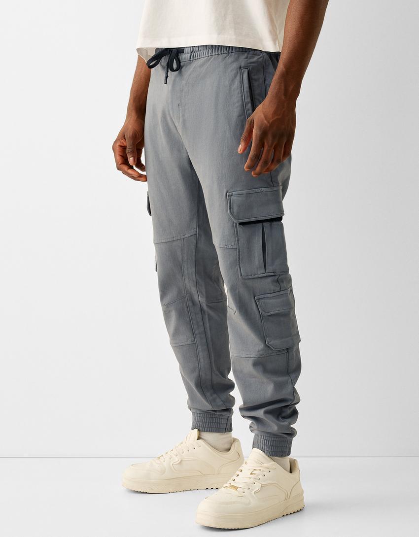 Calças jogger cargo slim fit-Cinzento-escuro-1