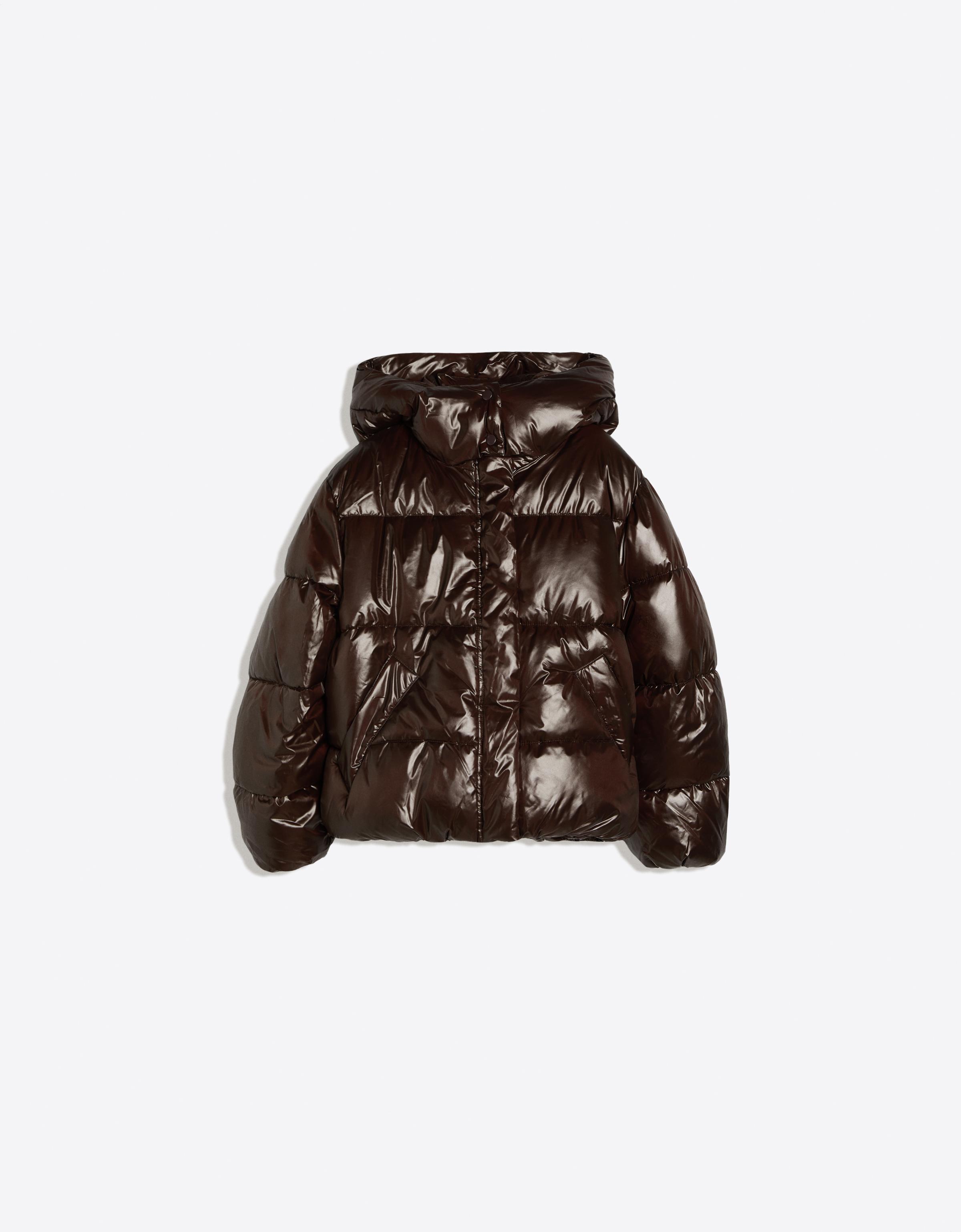 Oversize hooded puffer jacket — Brown