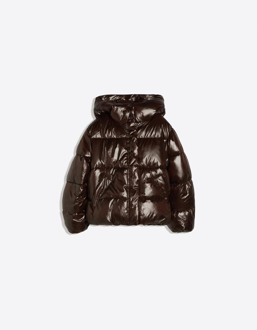 Oversize hooded puffer jacket-Brown