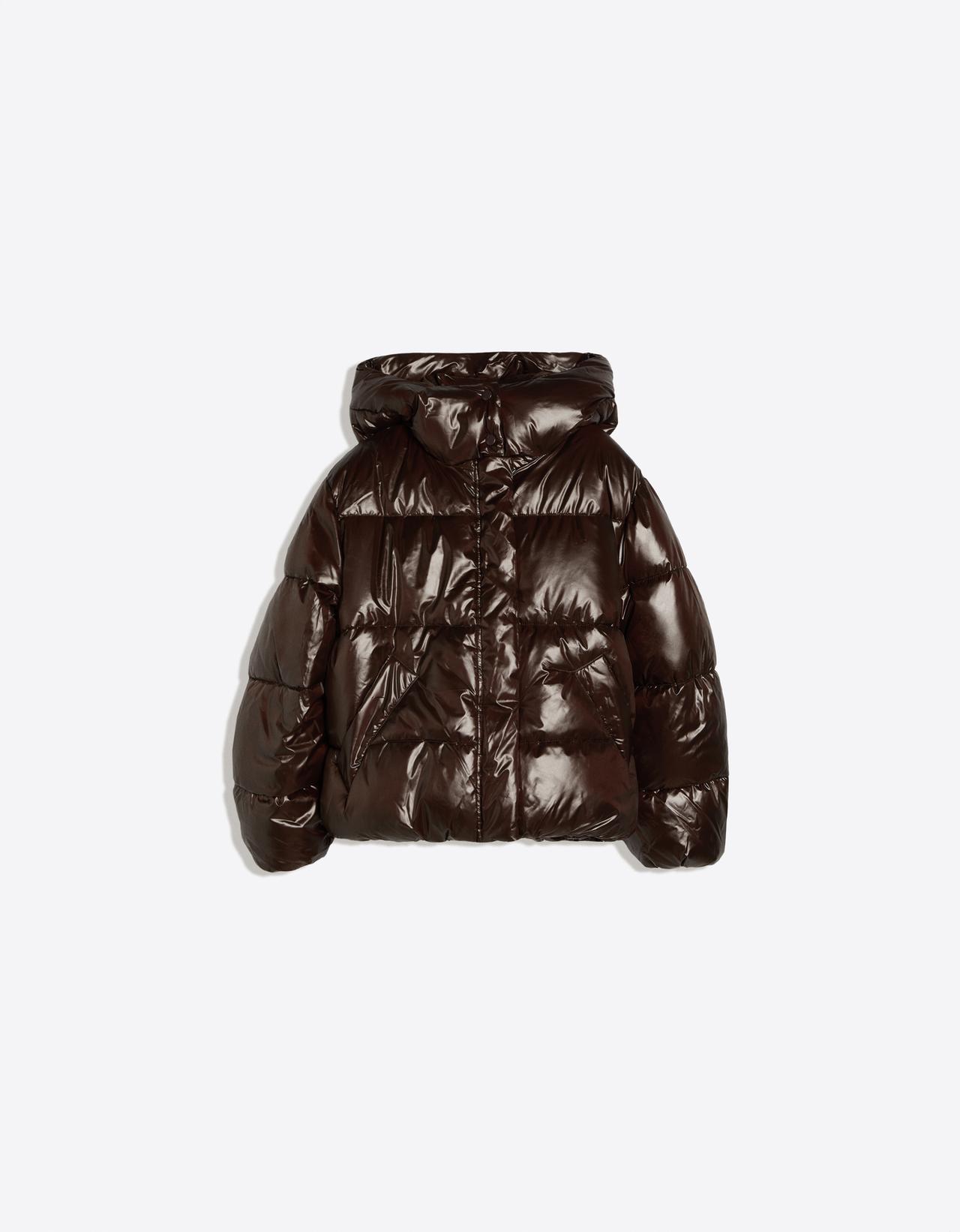 Oversize water repellent hooded quilted jacket — Brown