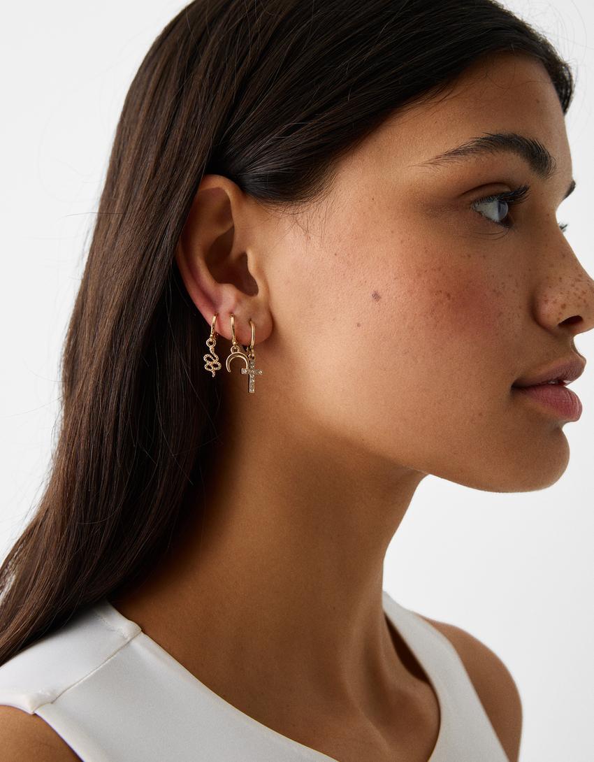 Lot 6 boucles d’oreilles anneaux croix éclair-Or-1