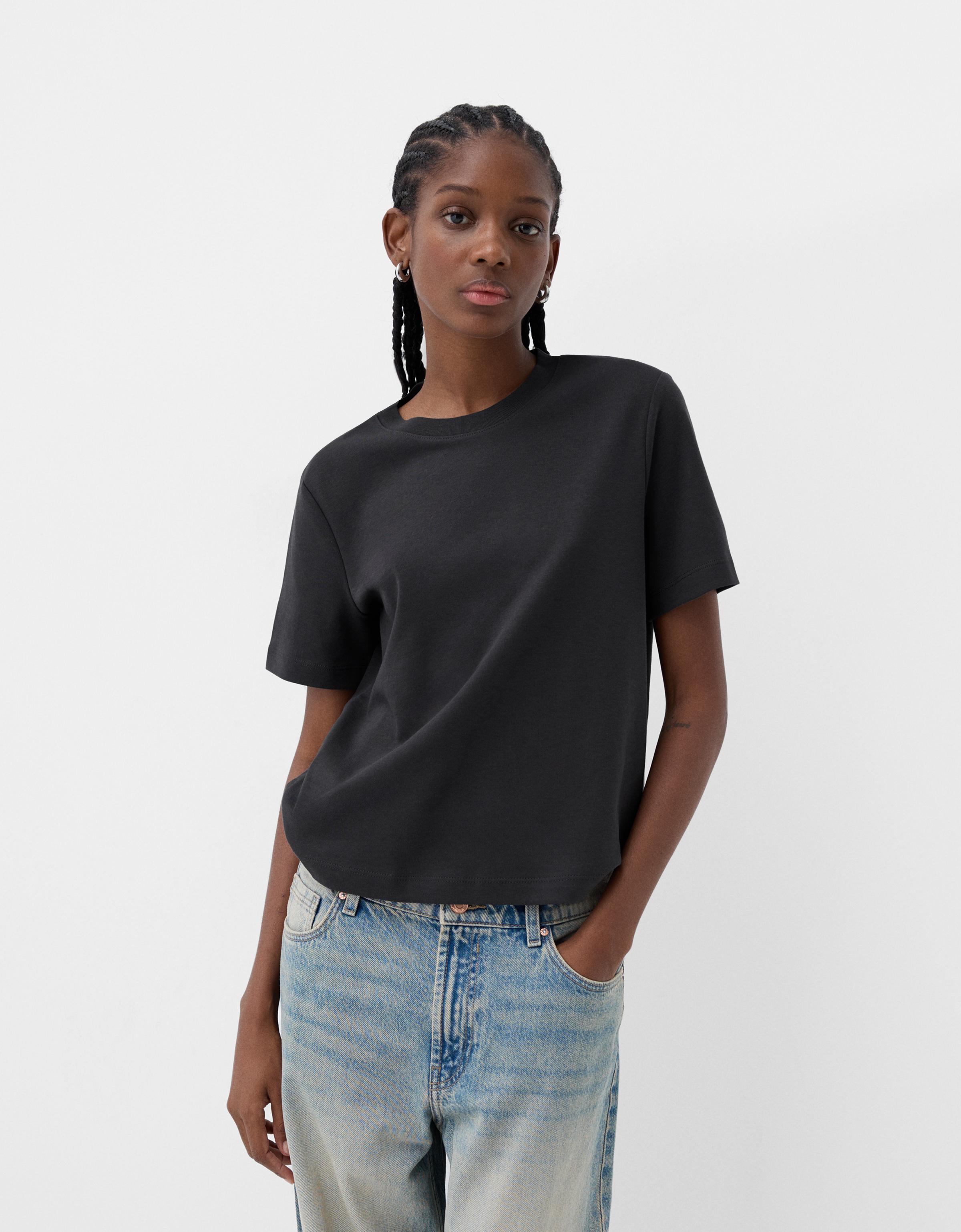 Bershka T-Shirt Im Regular Fit Damen S Dunkelgrau