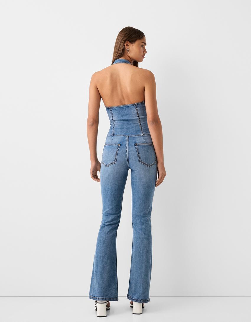 Long halter neck jumpsuit-Blue