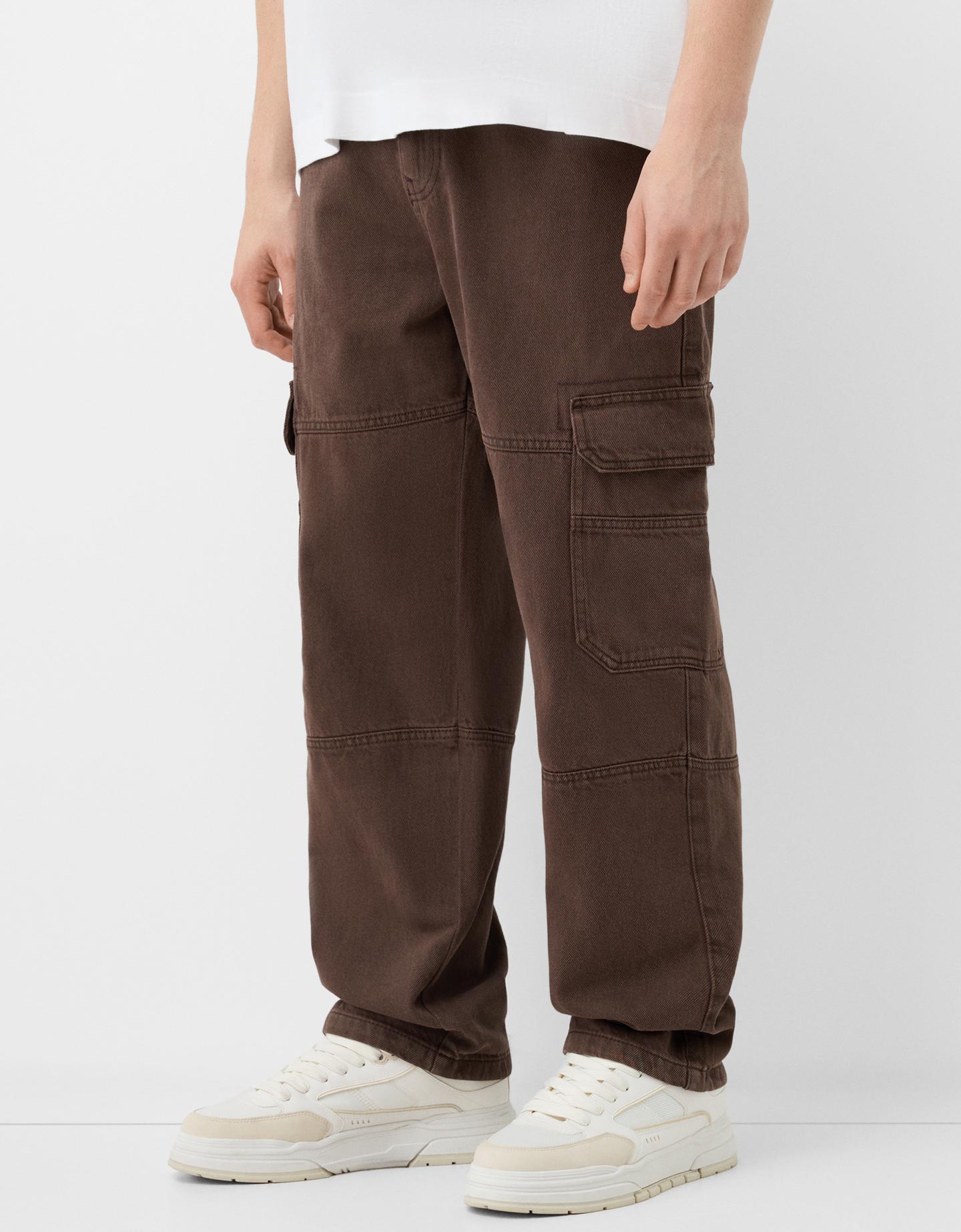 Bershka Jeans Cargo Baggy Hombre 44 Marrón