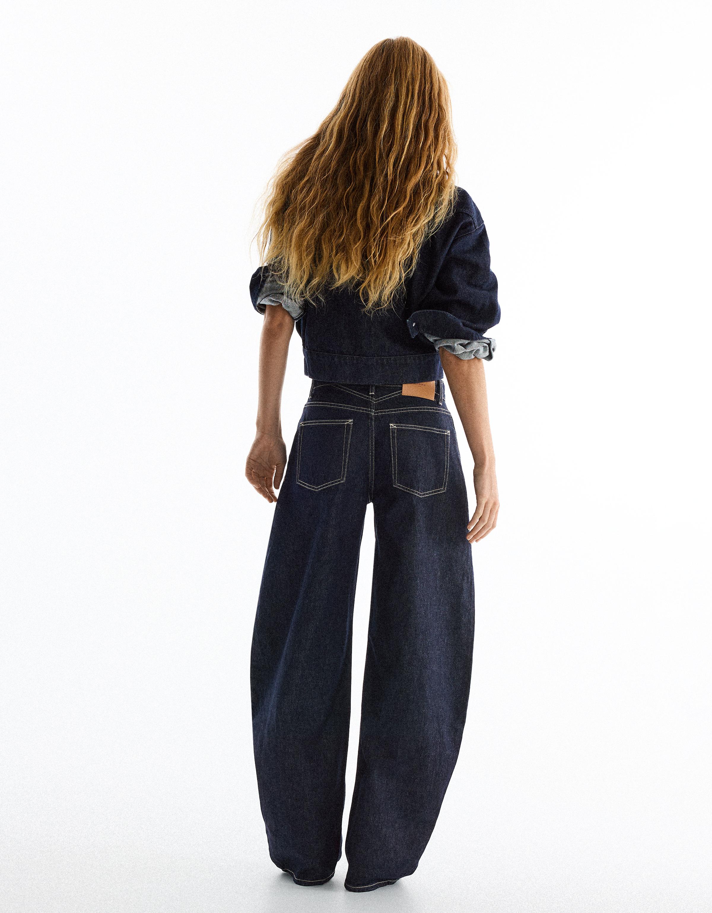Bershka Yüksek bel barrel fit jean görsel 6