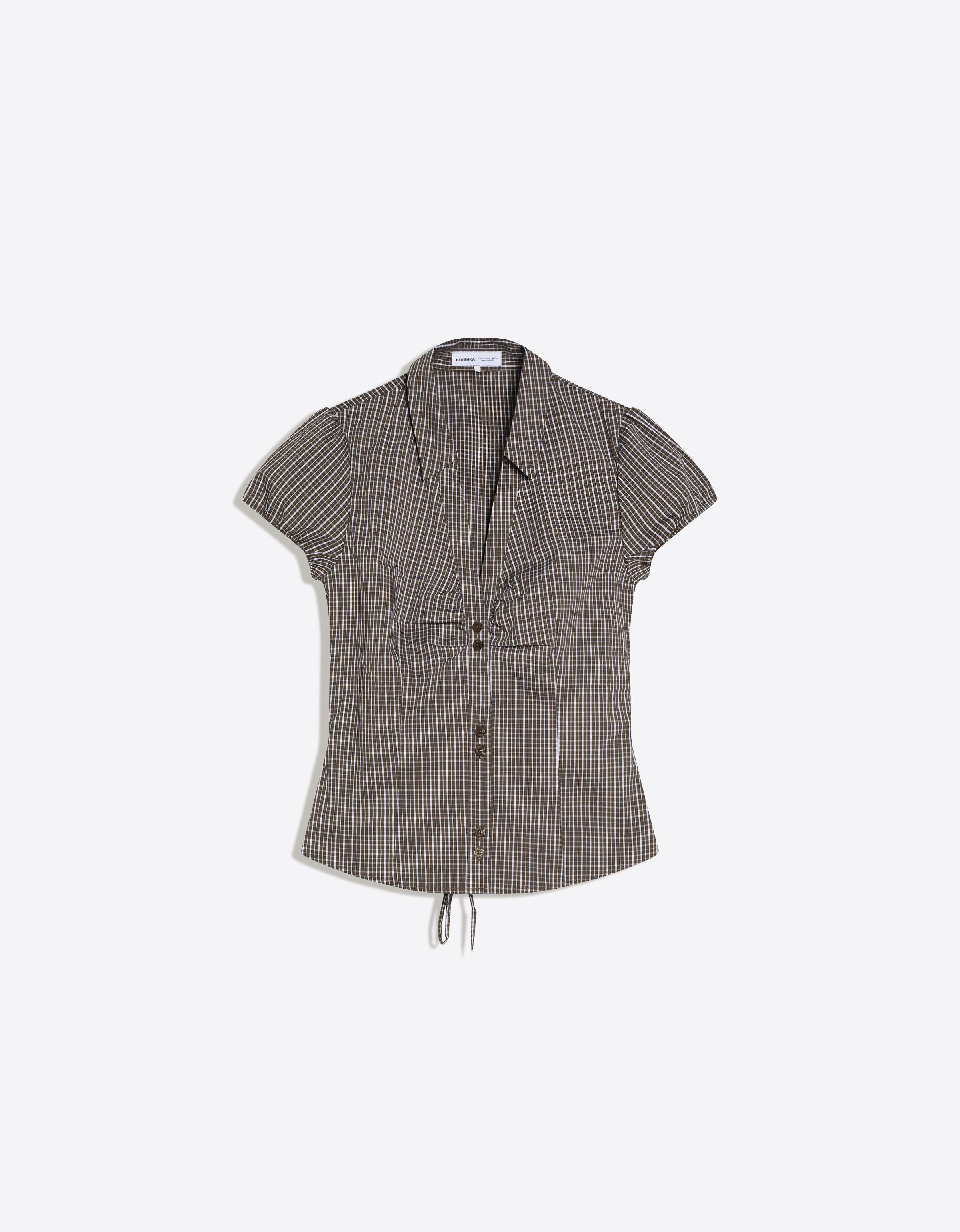 Kısa kollu poplin bağlamalı gömlek - Görsel 23