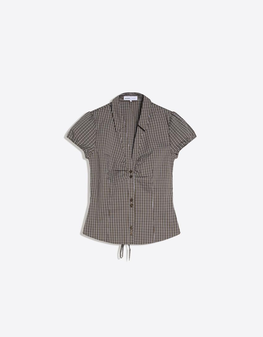 Camisa manga corta popelín lazada-Kaki