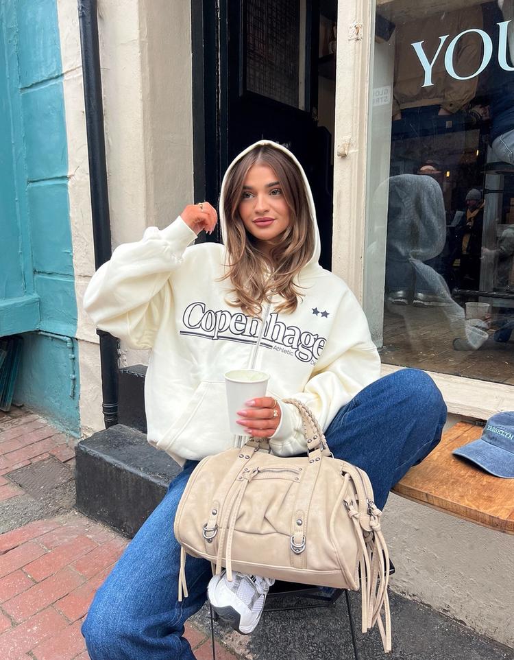 Zip-up print hoodie