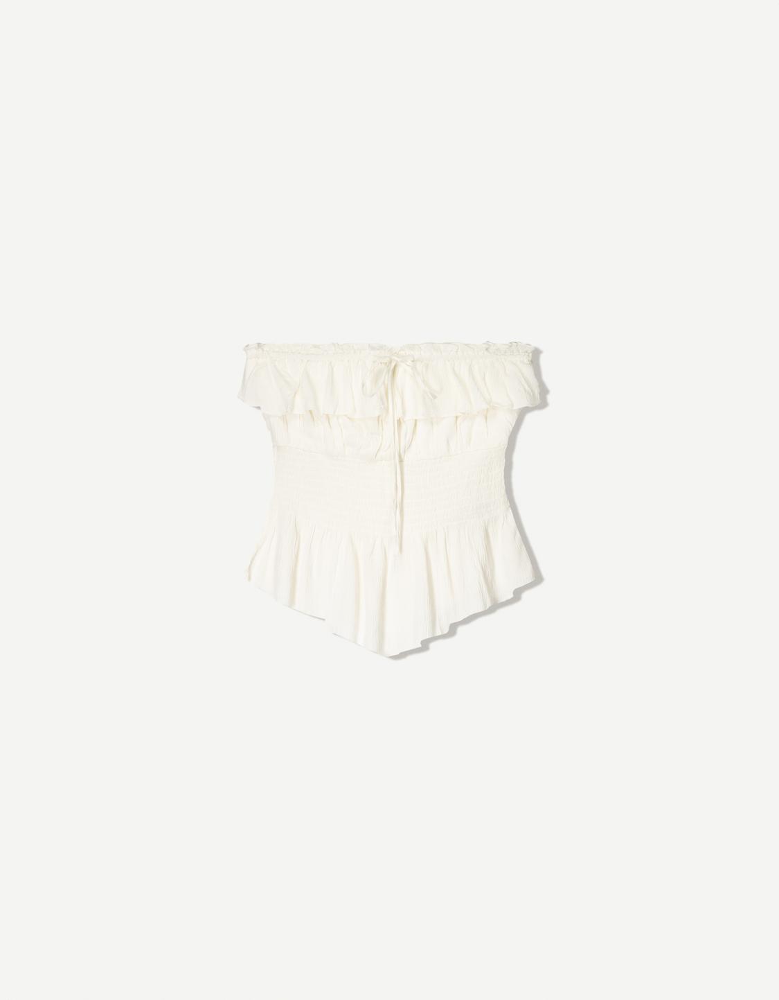 Textured bandeau top with ruffle