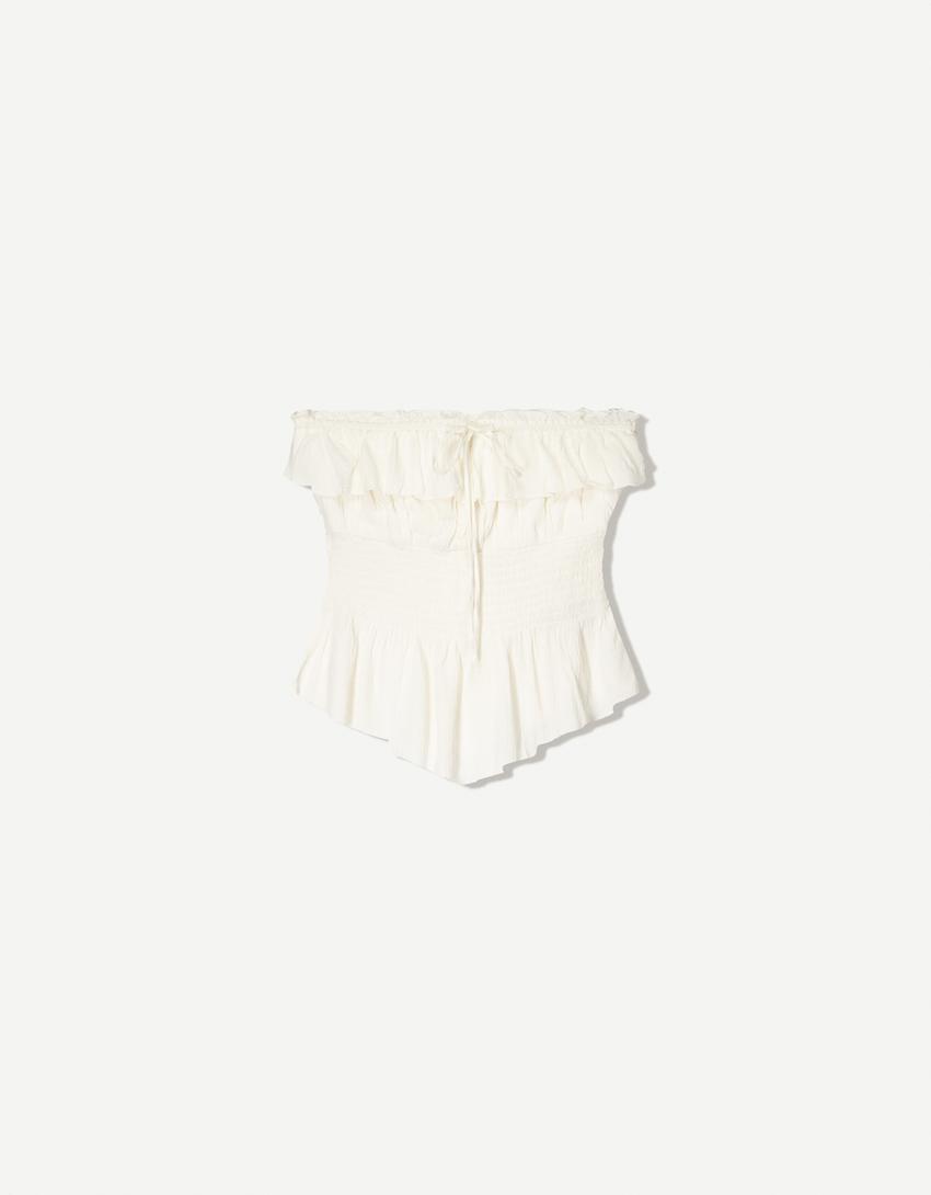 Top bandeau com textura e folho-Bege