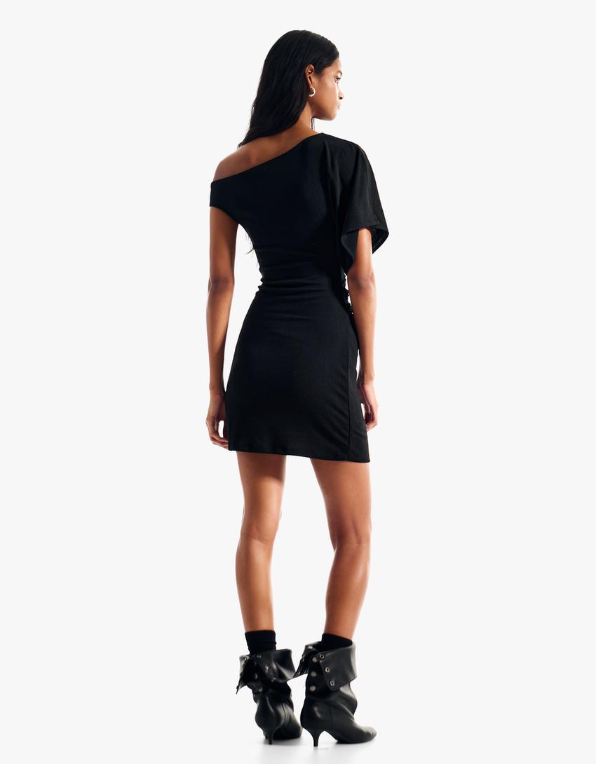 Asymmetric striped mini dress-Black