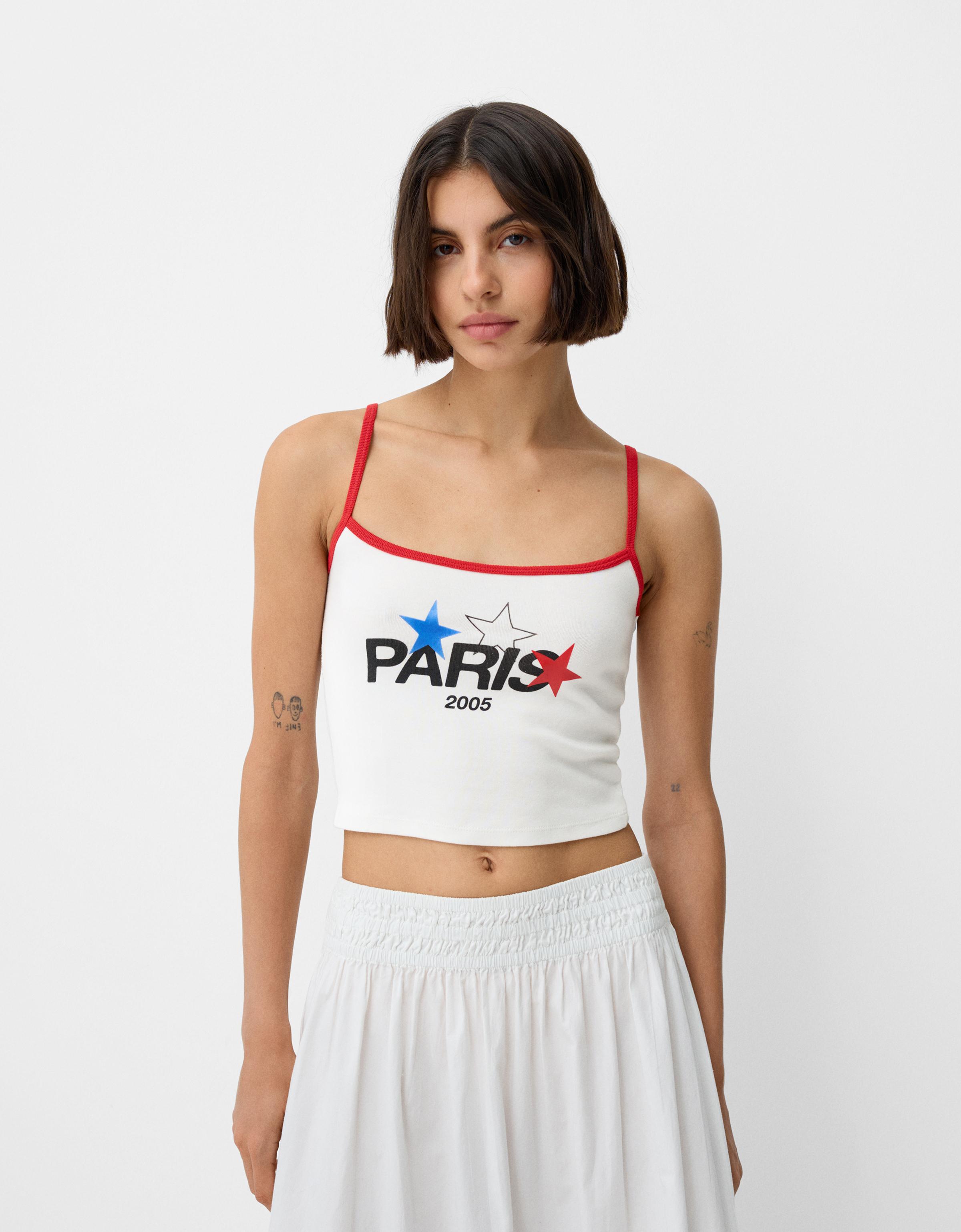 Bershka Top Paris Mit Trägern Und Strass Damen S Weiss