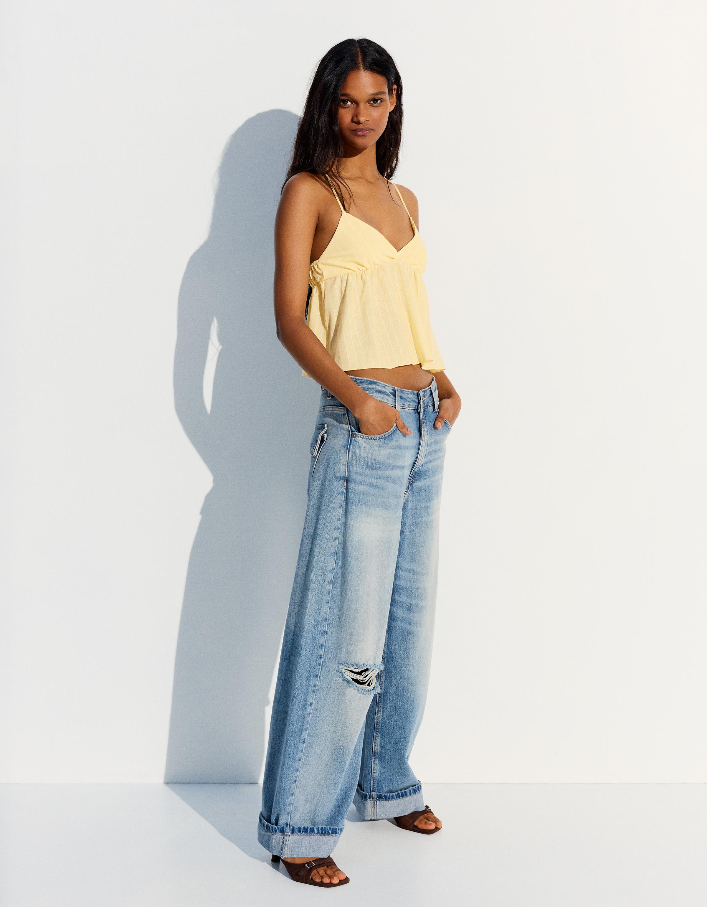 Striped peplum camisole — Yellow