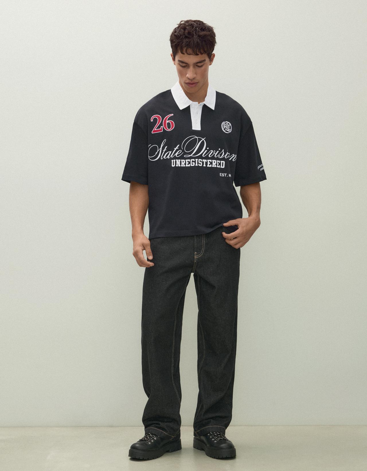 Short sleeve print polo shirt — Black