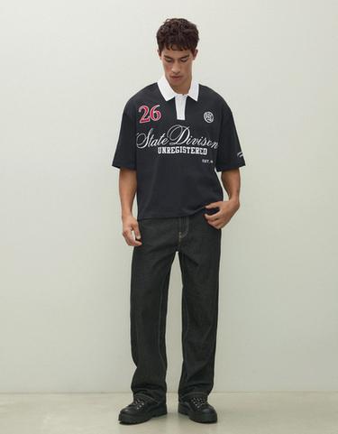Short sleeve print polo shirt — Black 3