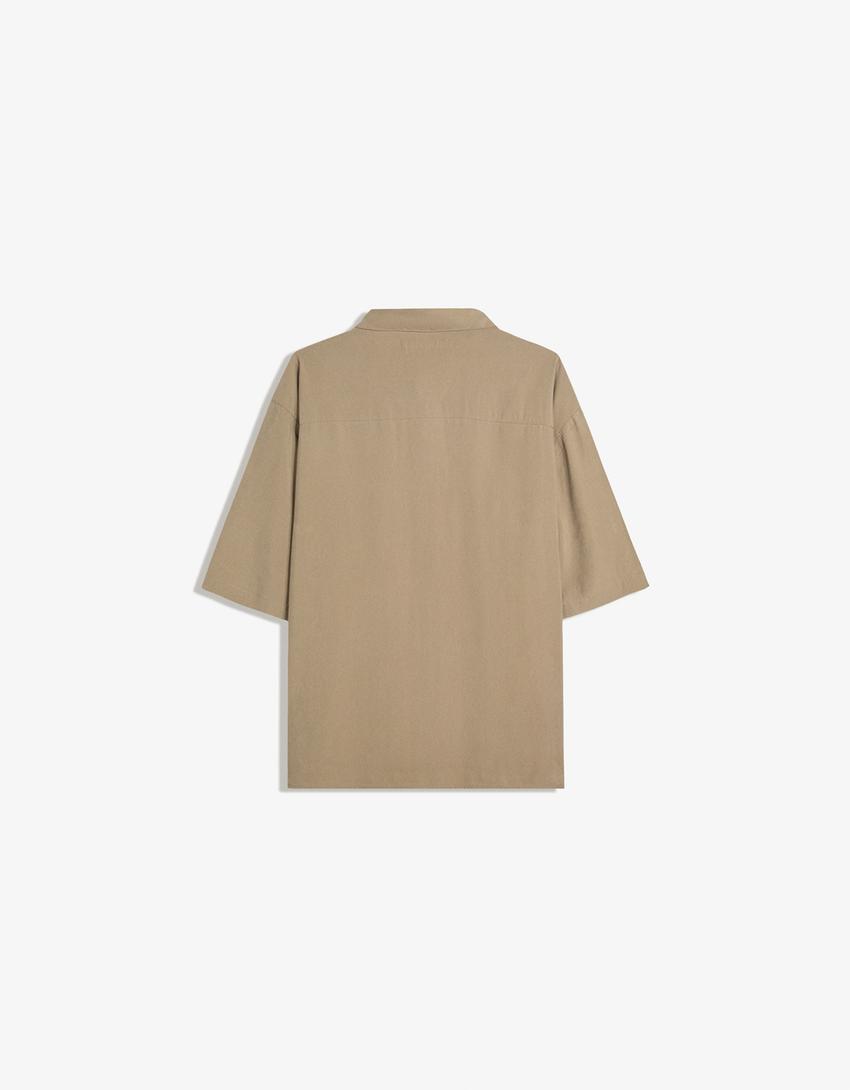 Chemise à manches courtes Boxy fit-Taupe-5