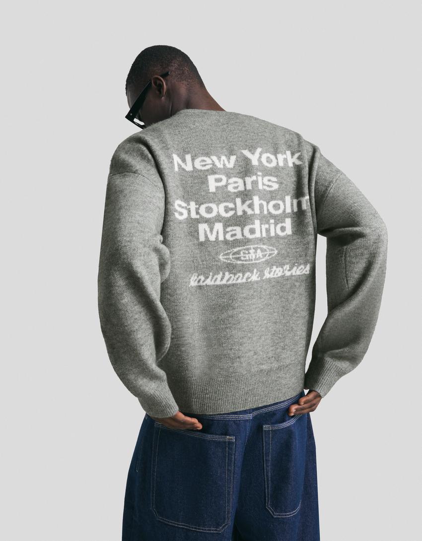 Embroidered jacquard sweater-Grey