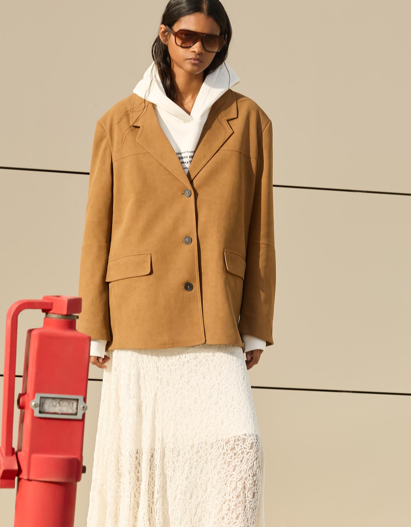 Bershka Blazer Aus Wildlederimitat Damen Xs Camel günstig online kaufen