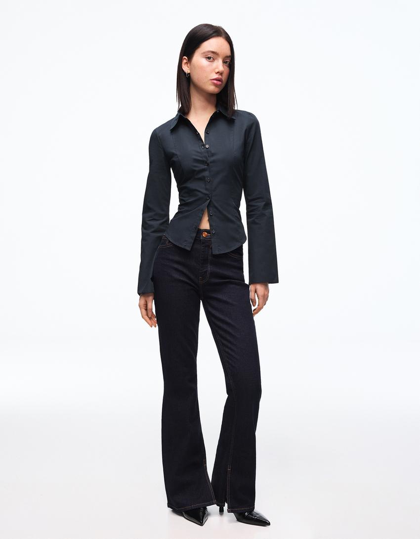 Fitted shirt with flared sleeves-Navy