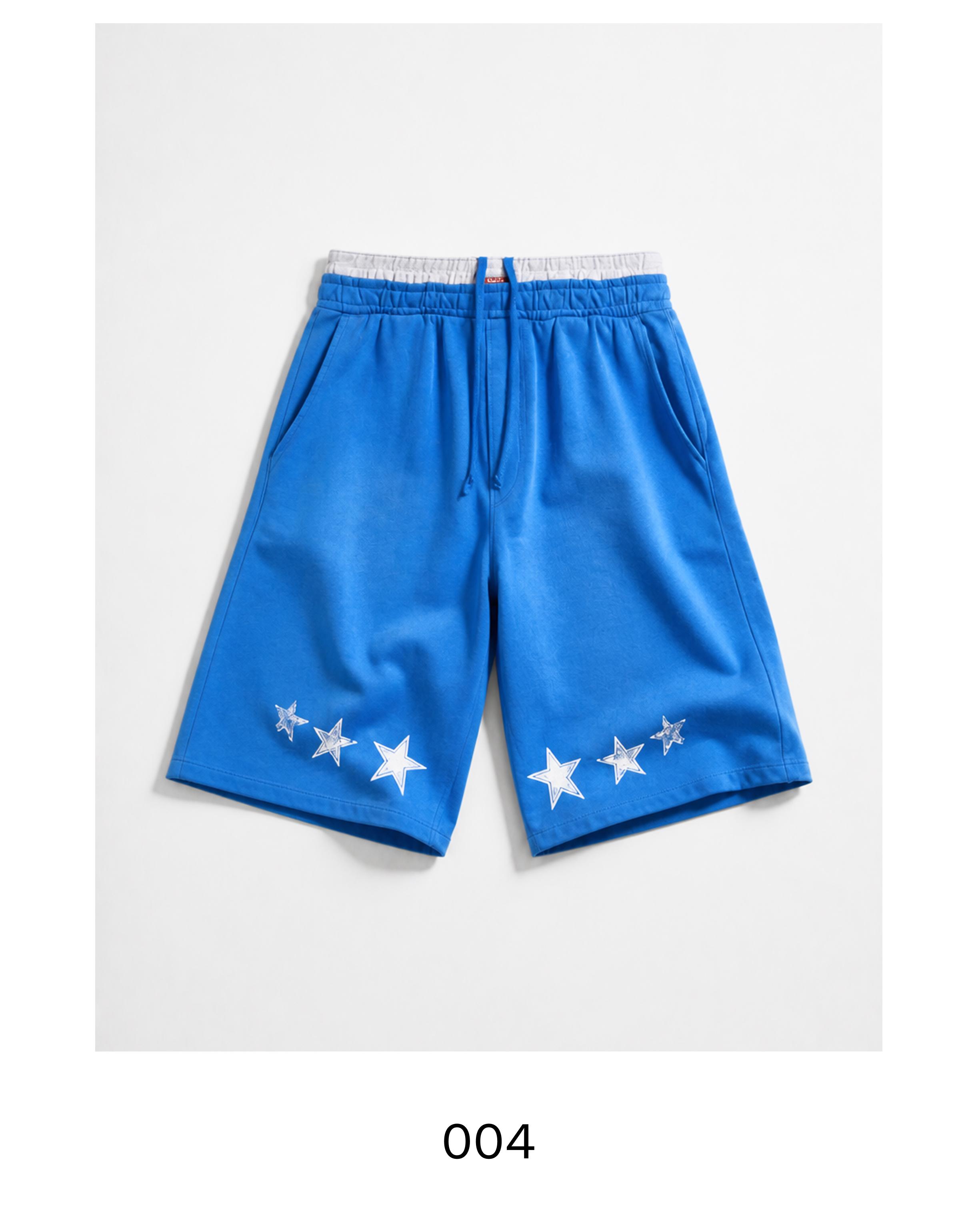 Double-waistband printed Bermuda shorts — Blue