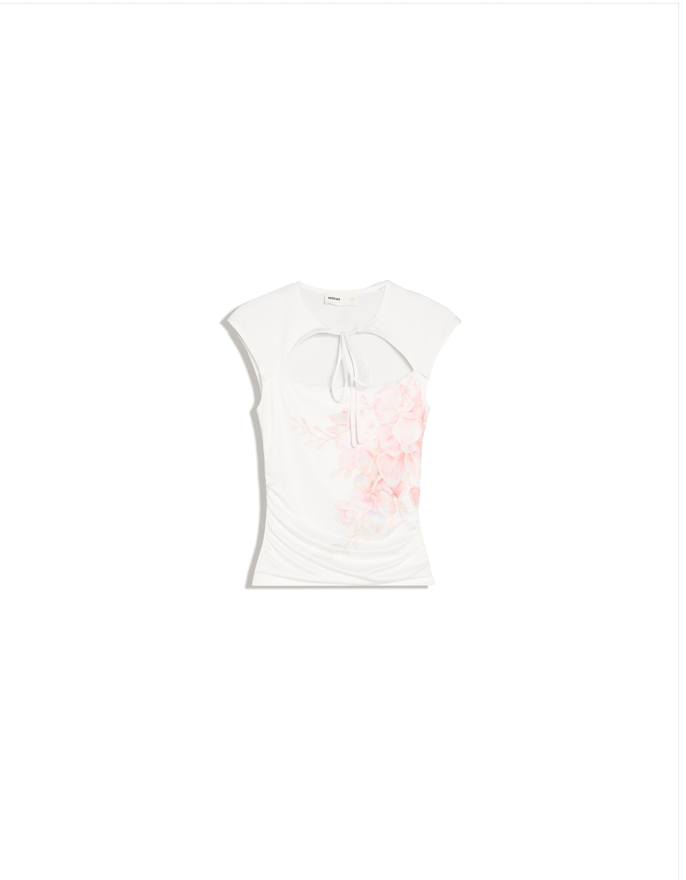 Floral print split top — Cream