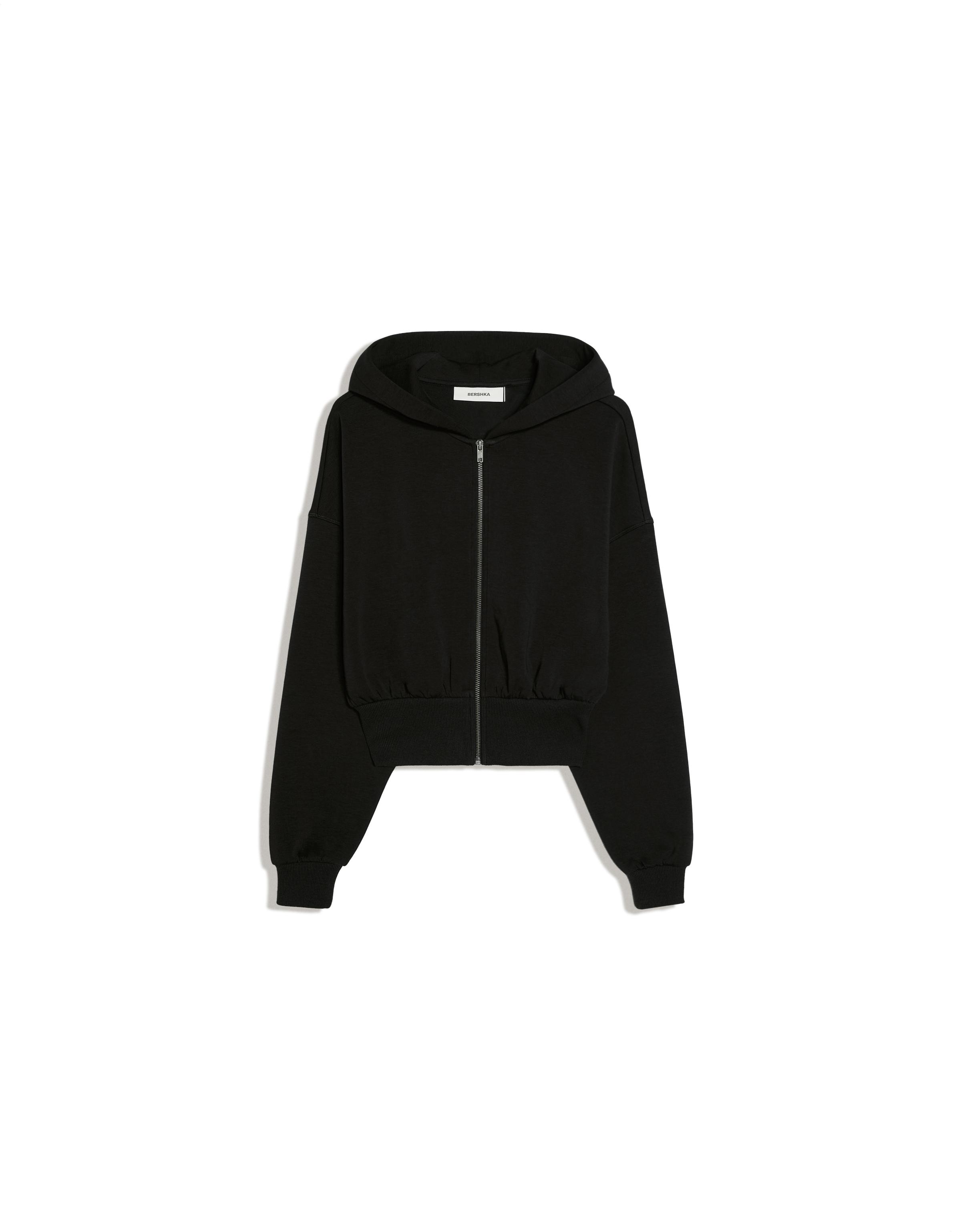 Zip-up hooded sweatshirt with sash — Black