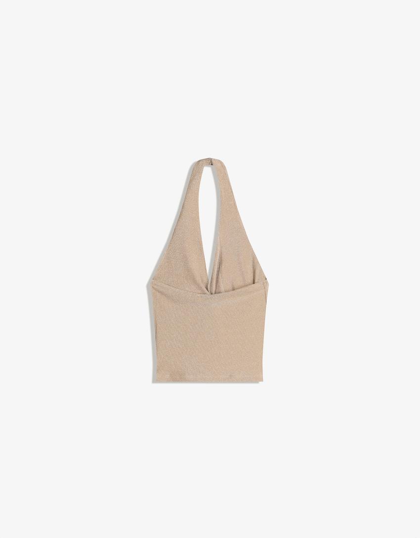 Halter top with cowl neckline-Gold
