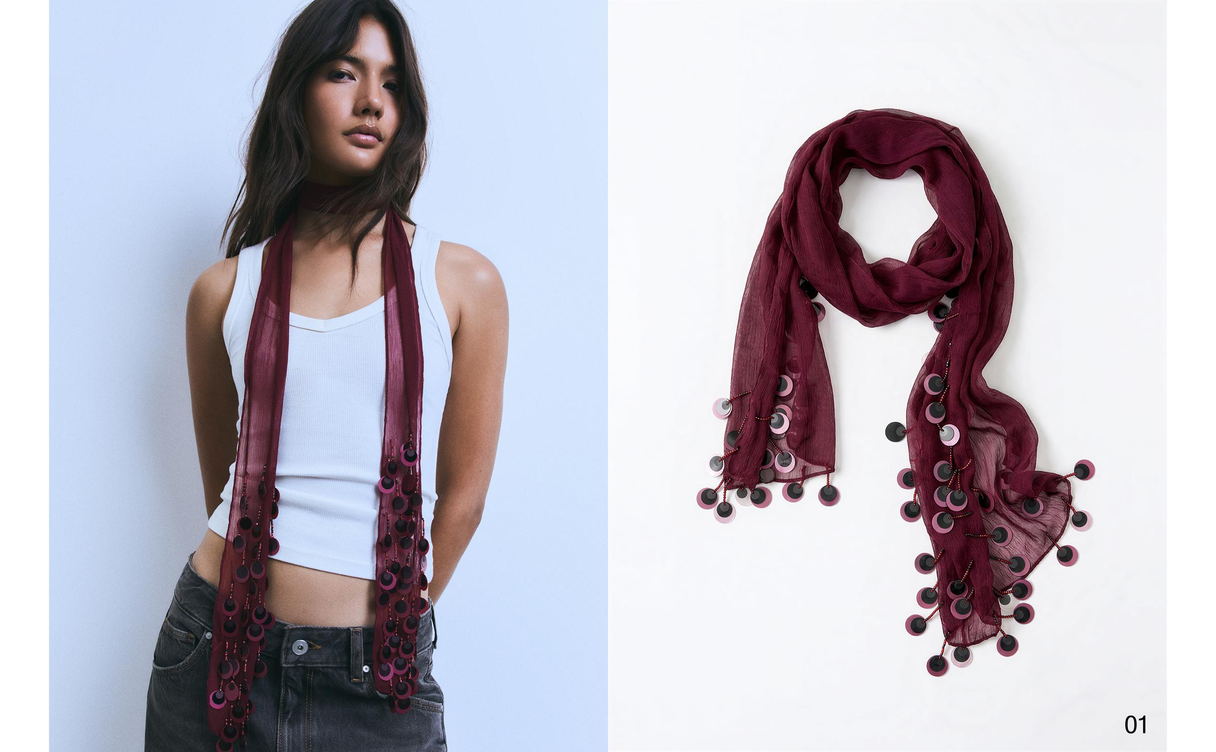 Sequin tie scarf — Maroon