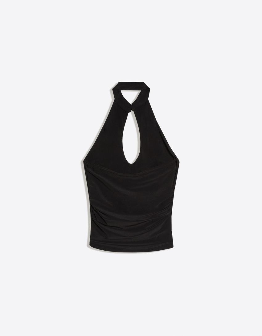 Top encolure américaine col qipao-Noir