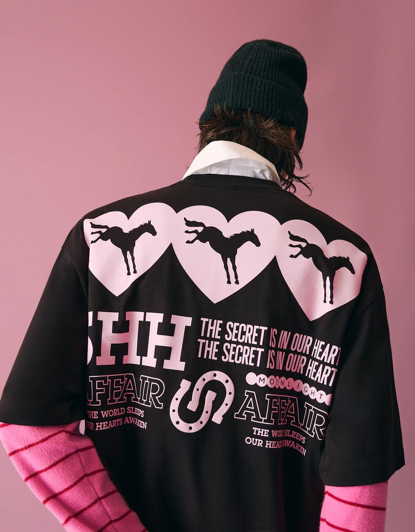 Majica kratkih rukava sa dezenom-Crna