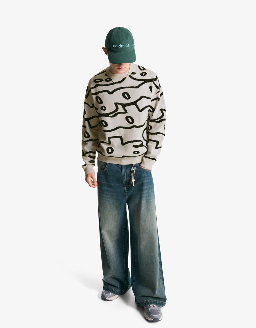 Trui met print-Gebroken Wit