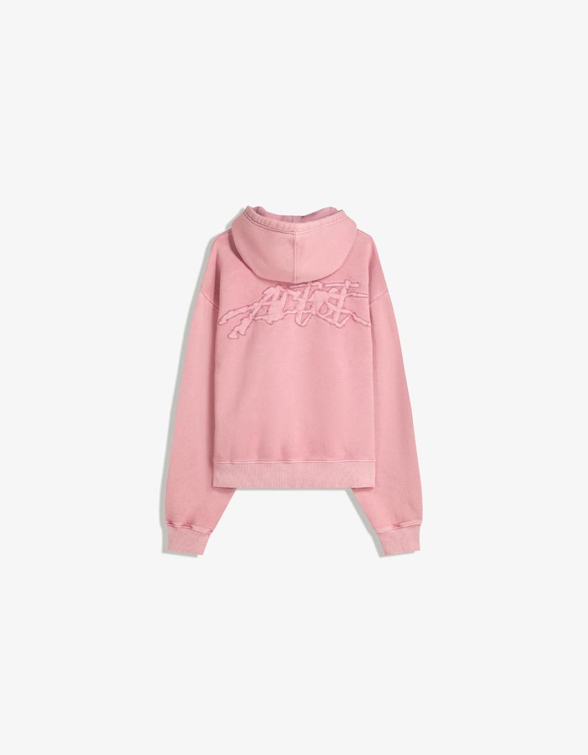 Sudadera cremallera cropped bordado-Rosa