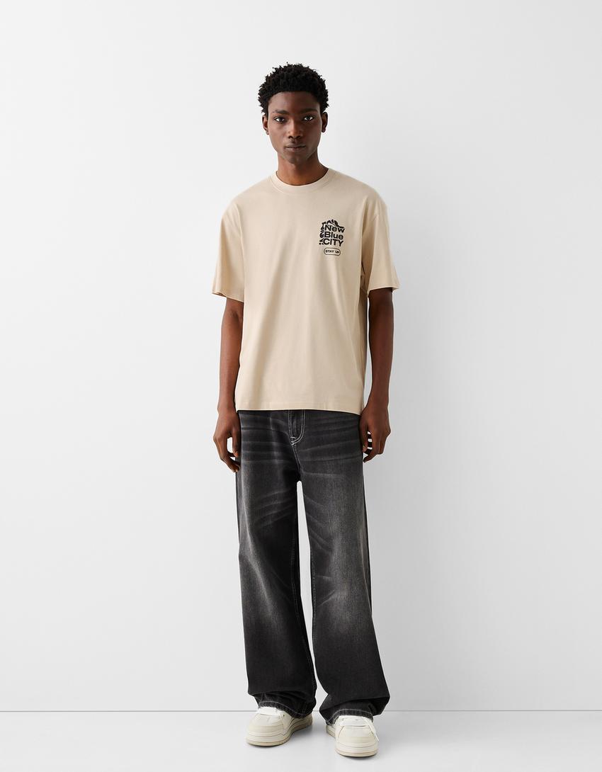 Boxy-fit short sleeve print T-shirt-Camel