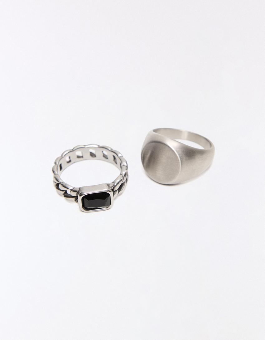 2er-Pack Ringe aus Edelstahl-Silber