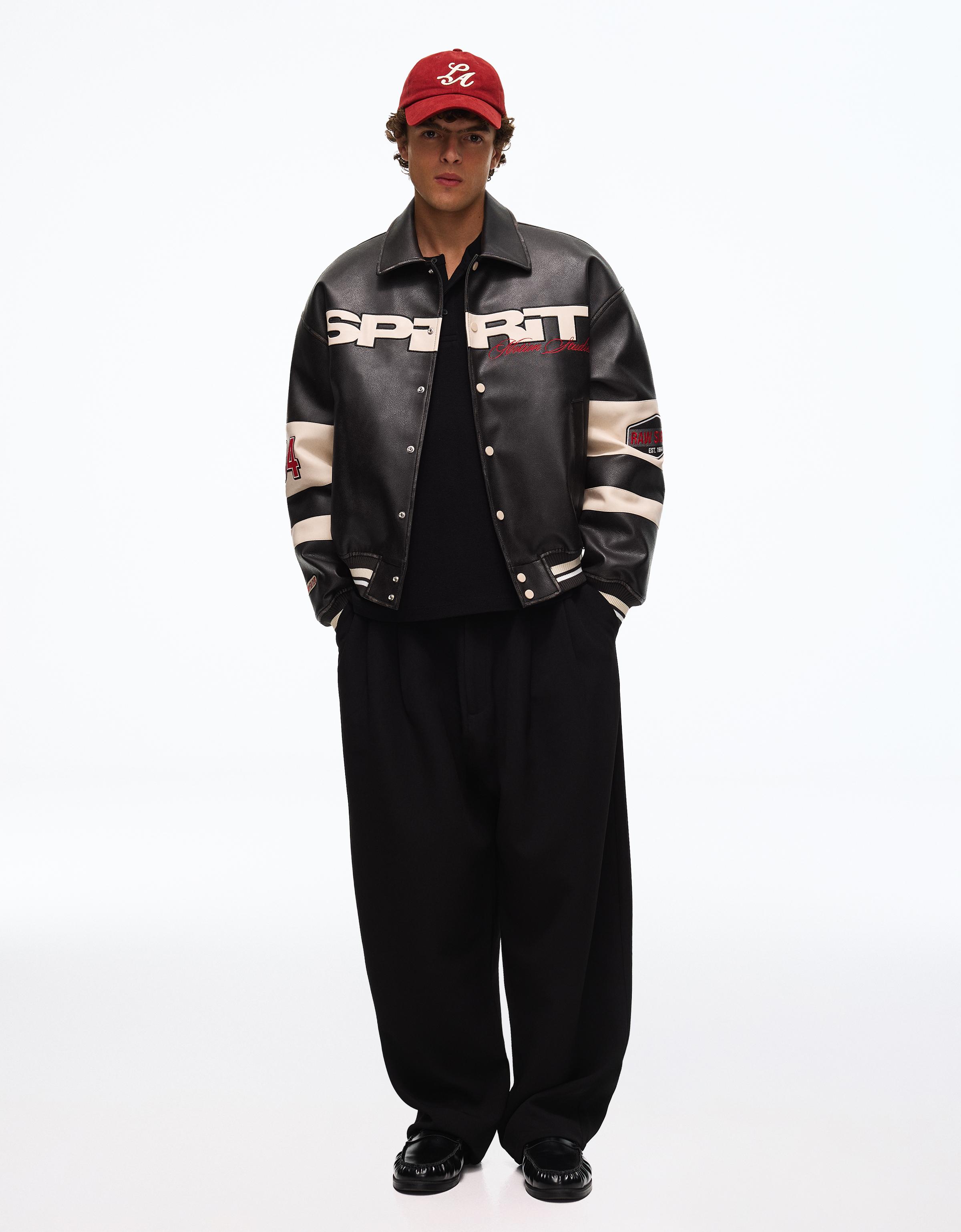 Graphic leather effect jacket — Black