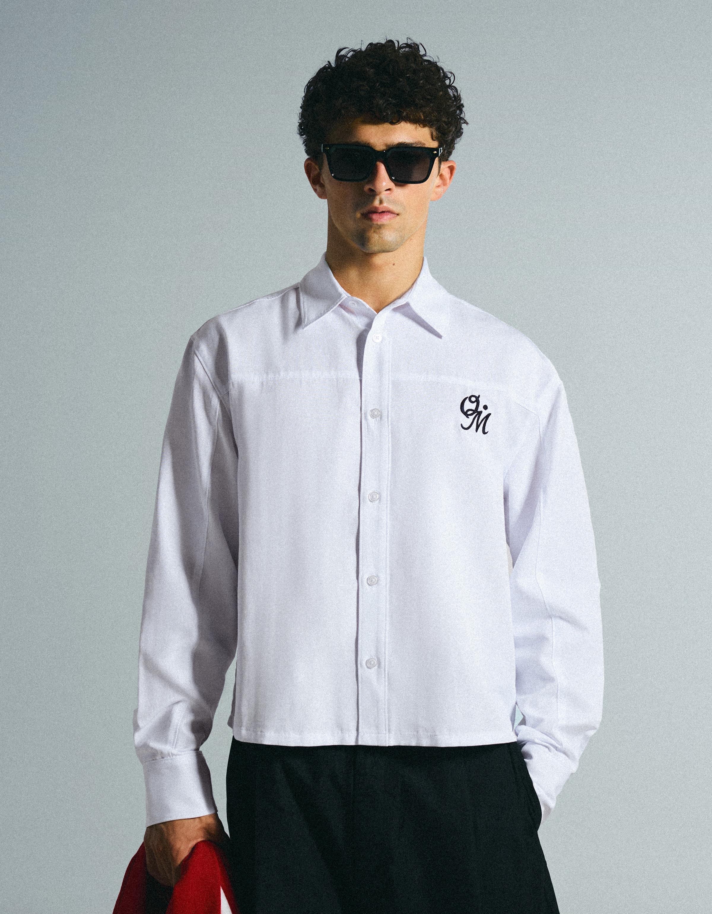 Bershka Camisa Manga Larga Print Hombre Blanco