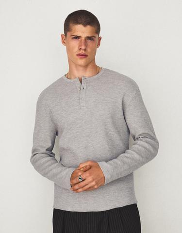 Slim fit long sleeve henley T-shirt — Grey 1